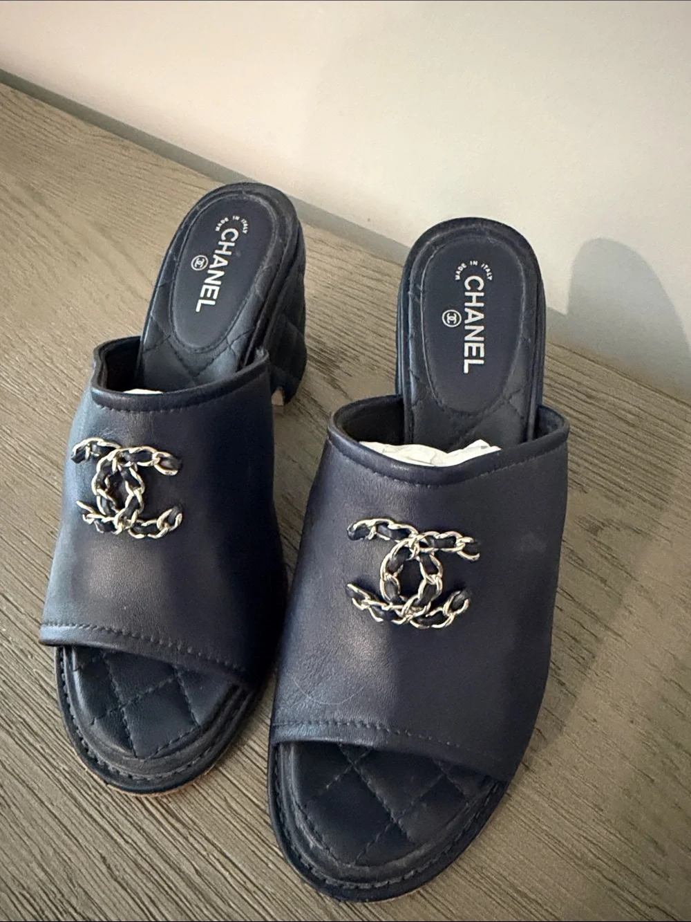Chanel Navy Blue Quilted leather mule sandal
